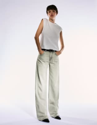 Bershka - Gerade geschnittene Jeans in Grau mit weitem Bein