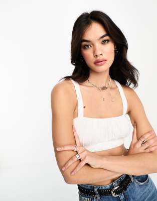 Bershka - Gerafftes Bralette-Top aus Baumwolle in Weiß, Kombiteil