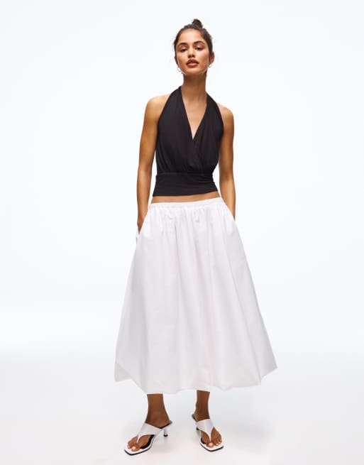 Bershka – Gerafftes Oberteil in Schwarz mit überkreuztem Kummerbund, 4 von 4