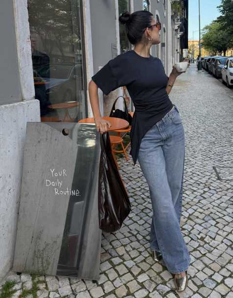 Bershka – Gerafftes T-Shirt in Blau - view 1