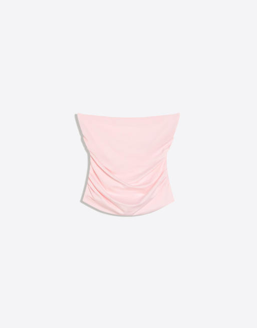 Bershka – Gerafftes, trägerloses Oberteil in Rosa, 5 von 5