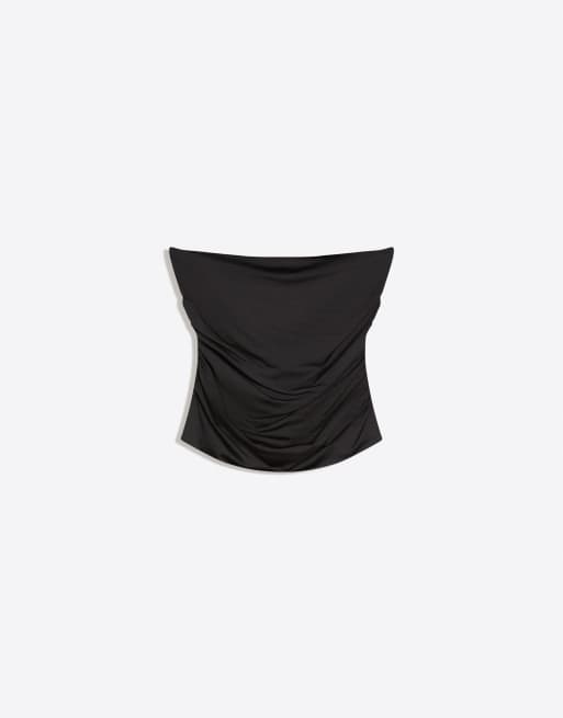 Bershka – Gerafftes, trägerloses Oberteil in Schwarz, 5 von 5