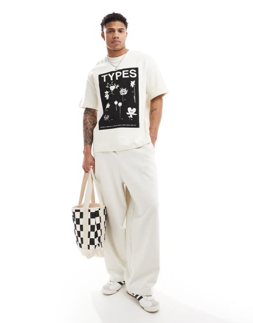 Bershka - Geribbeld getextureerd T-shirt met bloemenprint in ecru, 3 van 4