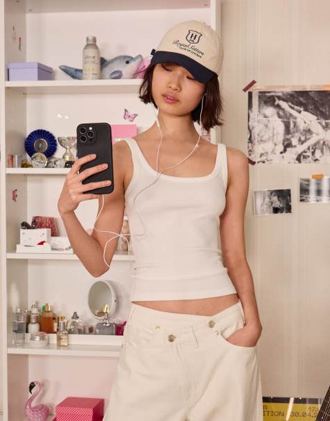 Bershka - Geribbeld hemdje in wit - view 1