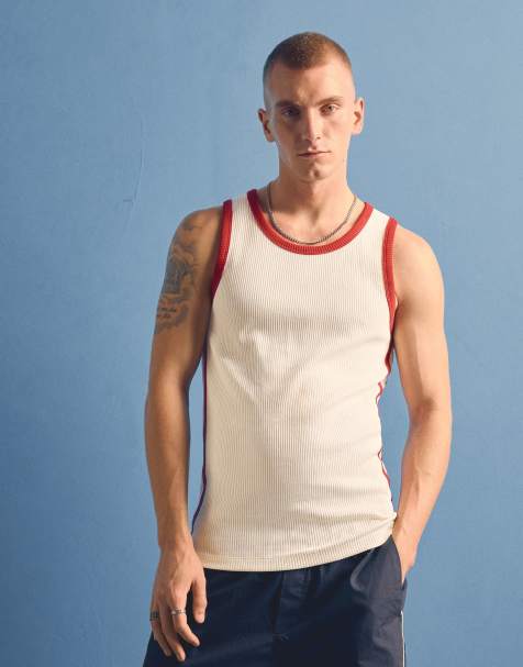 Bershka - Geribbeld hemdje met contrast in wit - view 1