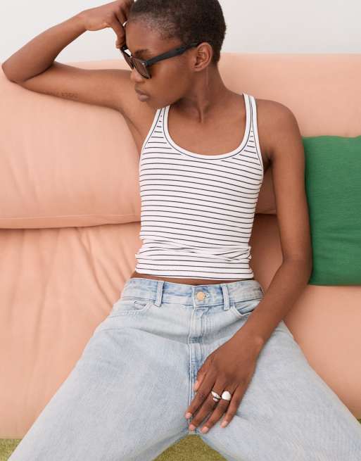 Bershka - Geribbelde tanktop in wit