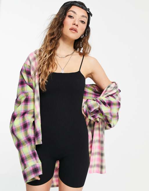 Bershka - Geribbelde unitard in zwart
