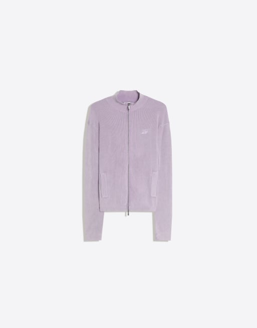 Bershka geribd jack met ritssluiting en aansluitende pasvorm in paars, 5 van 6