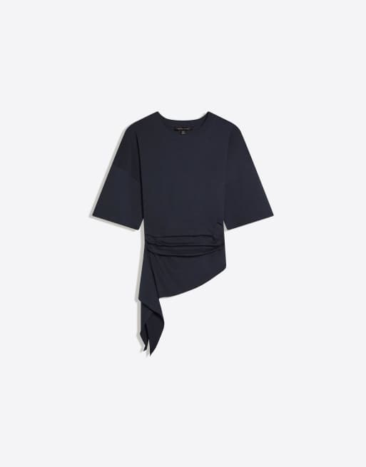 Bershka - Gerimpeld T-shirt met korte mouwen in blauw, 4 van 4