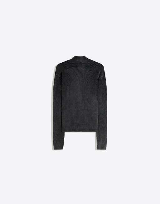 Bershka gerippte Jacke mit Reißverschluss, figurbetont, in Schwarz, 6 von 6
