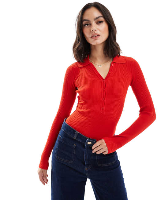 Bershka – Gerippter Body in Rot
