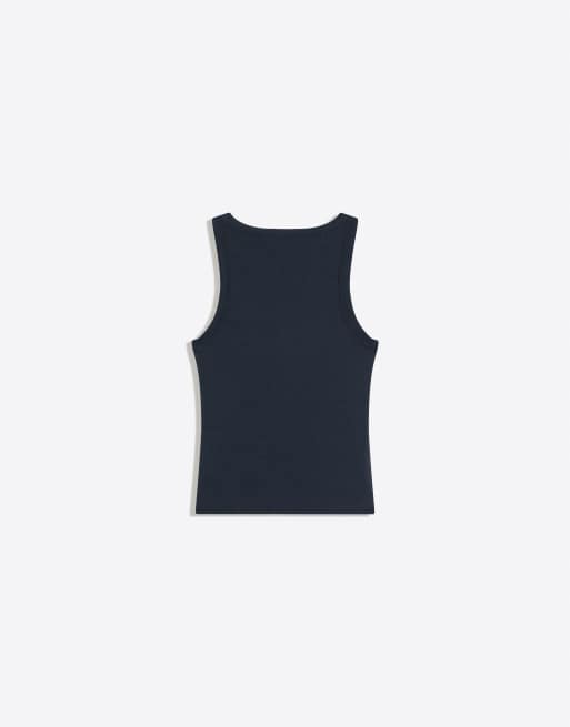 Bershka – Geripptes Basic-Trägertop in Marineblau, 6 von 6