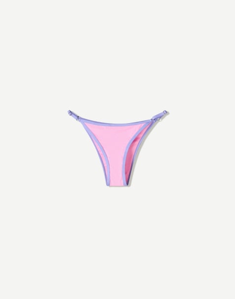 Bershka – Geripptes Bikinihöschen in Rosa mit Kontrastdesign - view 1