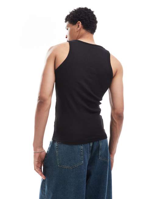 Bershka – Geripptes Trägershirt in Schwarz
