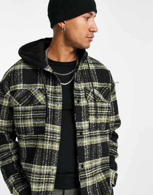 Bershka - Geruit overshirt van geborstelde stof in zwart