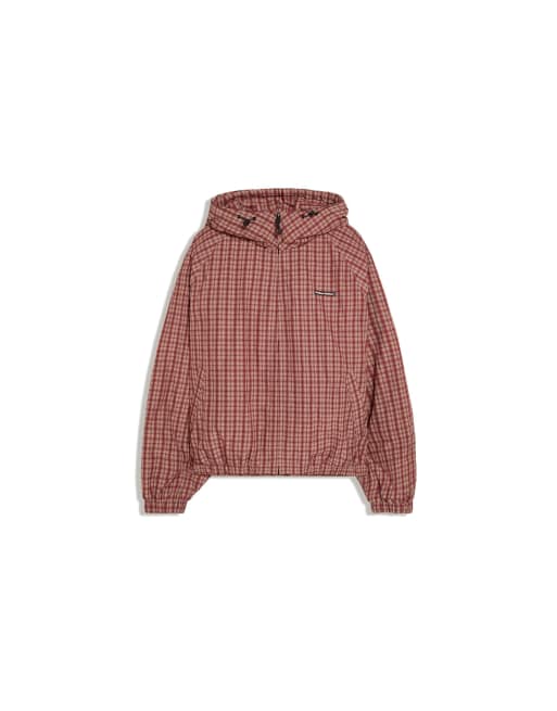 Bershka geruite jas met capuchon in bruin, 6 van 6