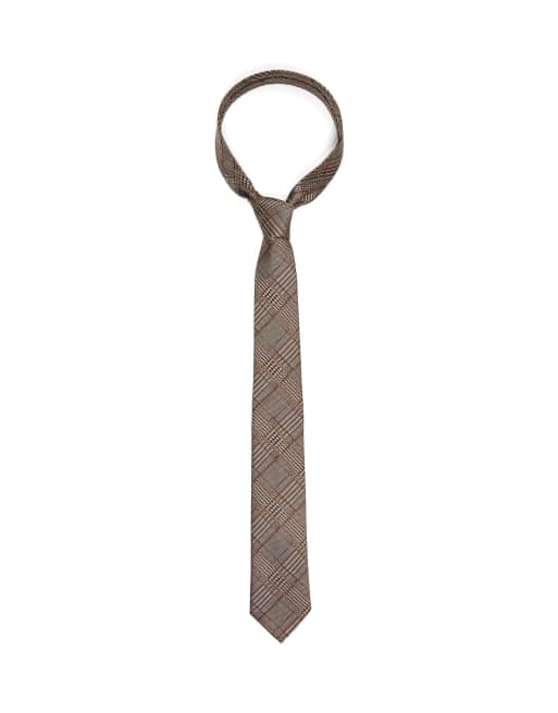 Bershka geruite stropdas in bruin, 4 van 4