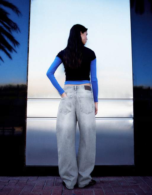 Bershka gescheurde barrel loose jeans in lichtgrijs, 3 van 5