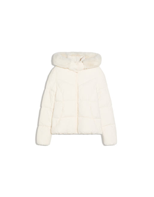 Bershka gesteppte Jacke mit faux-fur-Kapuze in Ecru, 2 von 2