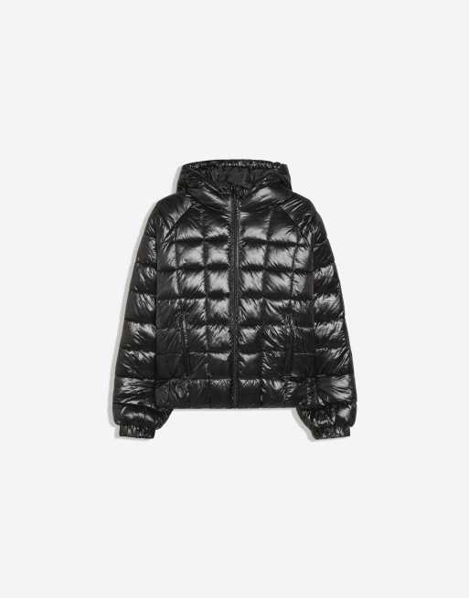 Bershka gesteppte Jacke mit Karomuster in Schwarz, 5 von 5
