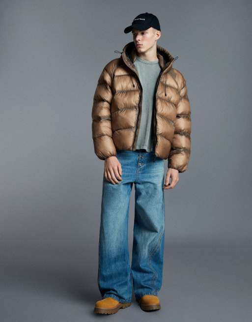 Bershka gesteppte Jacke mit transparentem Effekt in Camel, 2 von 5