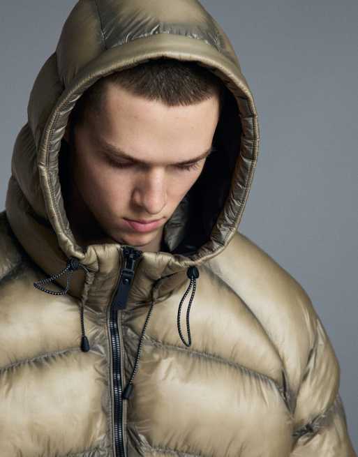 Bershka gesteppte Jacke mit transparentem Effekt in Khaki, 3 von 5