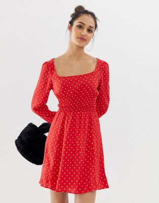 Bershka - Gestipte jurk in rood
