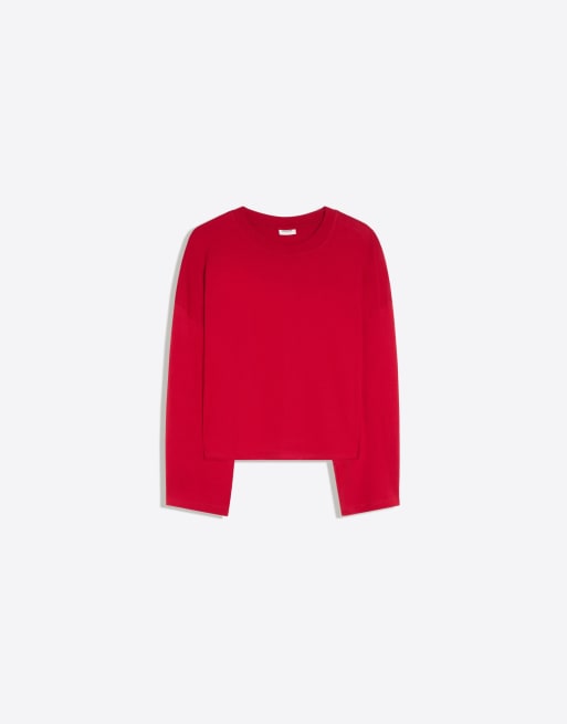 Bershka gestreept boxy T-shirt met lange mouwen in rood, 6 van 6