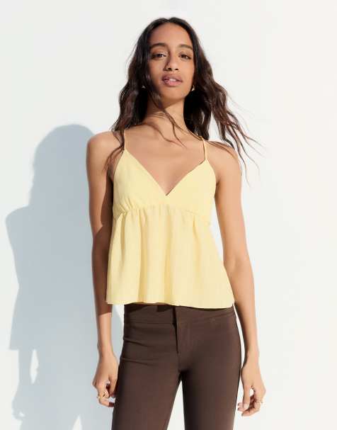 Bershka - Gestreept hemdje met peplum in geel - view 1