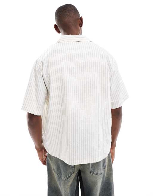 Bershka - Gestreept overhemd met borduursel in ecru, 2 van 4