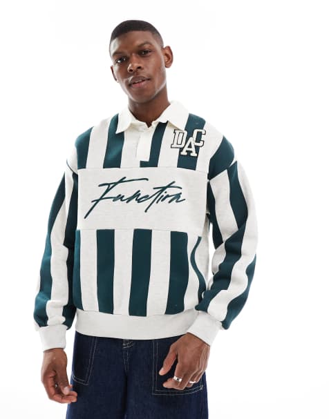 Bershka - Gestreept rugbypoloshirt in groen en wit - view 1