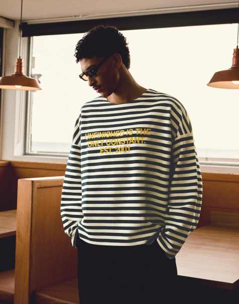 Bershka - Gestreept sweatshirt met ronde hals in blauw - view 1