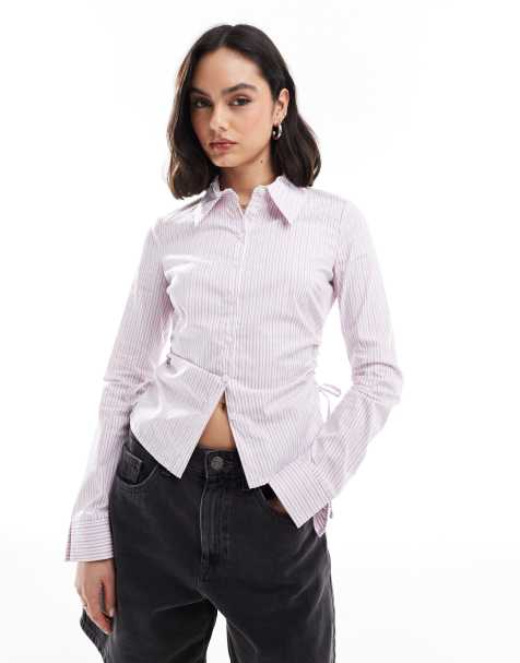 Bershka - Gestreepte getailleerde blouse in roze - view 1