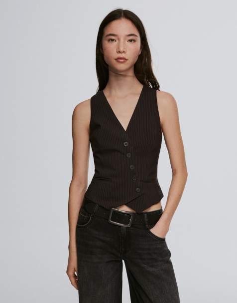 Bershka - Gestreepte gilet in bruin - view 1