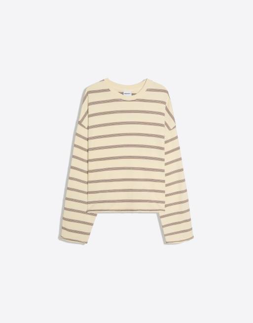 Bershka gestreepte sweatshirt met ronde hals in geel, 5 van 5