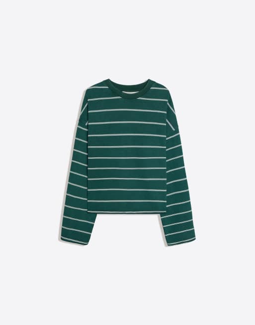 Bershka gestreepte sweatshirt met ronde hals in groen, 6 van 6