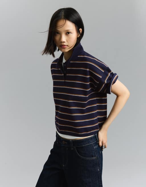Bershka - Gestreepte trui met polokraag in blauw, 2 van 4