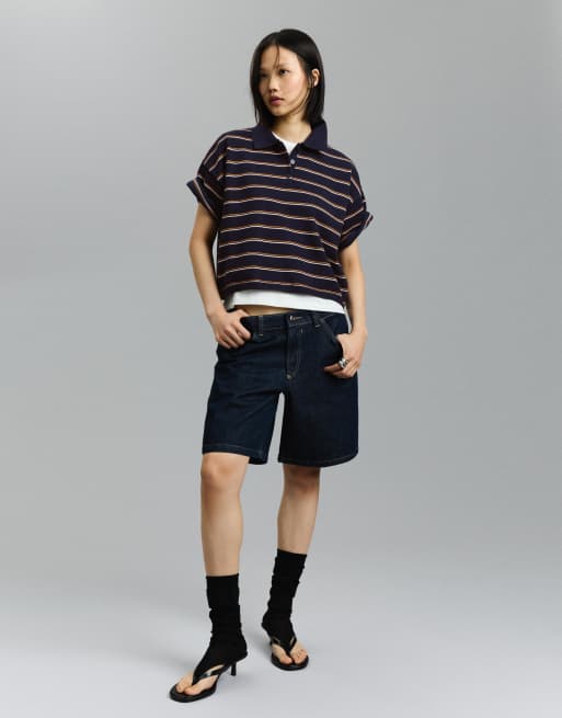 Bershka - Gestreepte trui met polokraag in blauw, 4 van 4