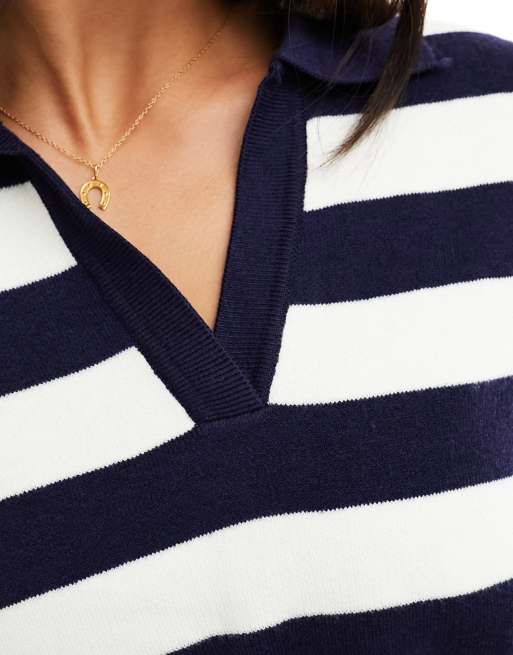 Bershka - Gestreepte trui met polokraag in marineblauw en wit, 4 van 4