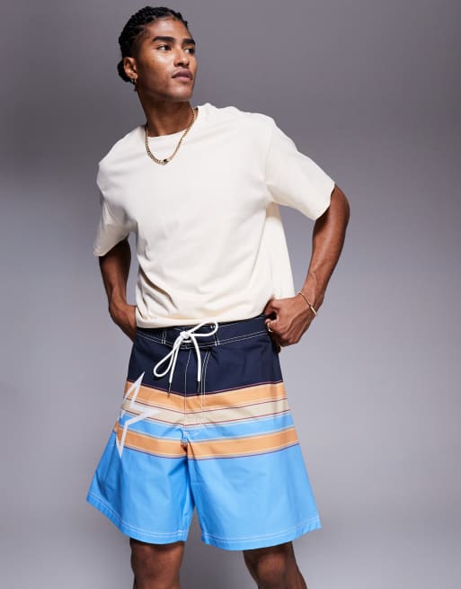 Bershka - Gestreepte zwemshort met ster in lichtgrijs