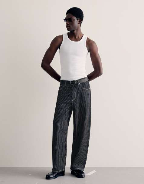 Bershka – Gestreifte Barrel-Jeans in Blau - view 1