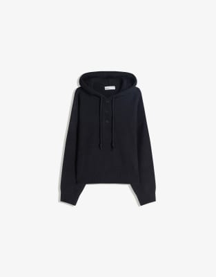 Bershka - Gestreifter Kapuzenpullover in Jeansblau