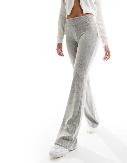 Bershka – Gestrickte Hose mit weitem Schnitt in meliertem Grau, Kombiteil