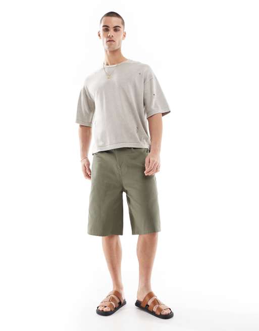 Bershka – Gestricktes, gewaschenes T-Shirt in Beige, 2 von 4
