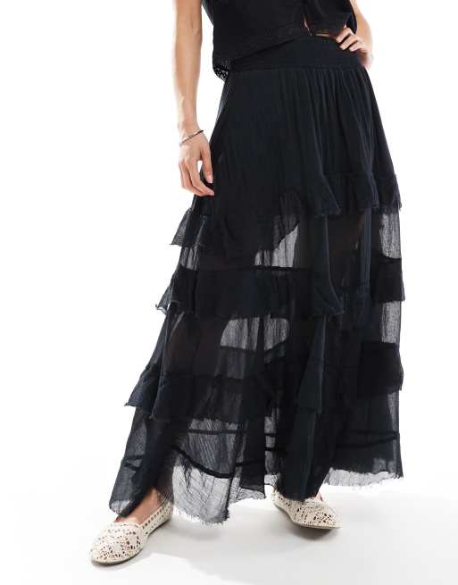 Bershka – Gestufter Maxirock in Schwarz , 2 von 5