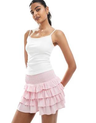 Bershka - Gestufter Minirock in Rosa