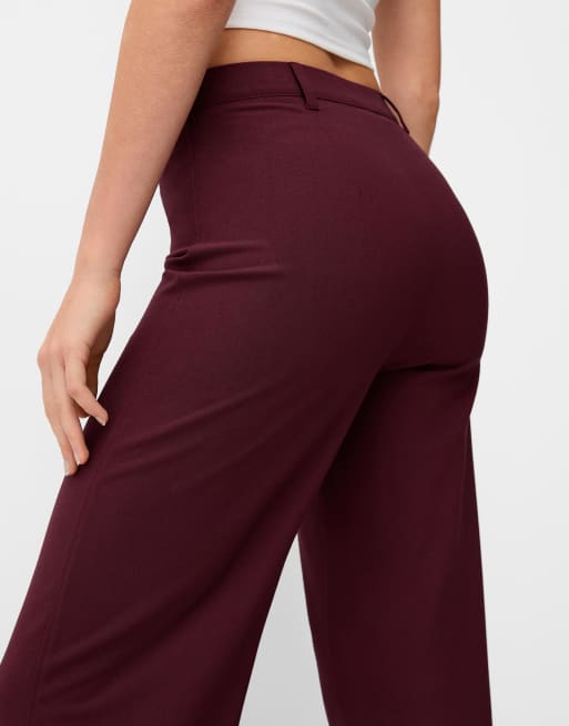 Bershka - Getailleerde broek met wijde pijpen in bordeauxrood, 5 van 5