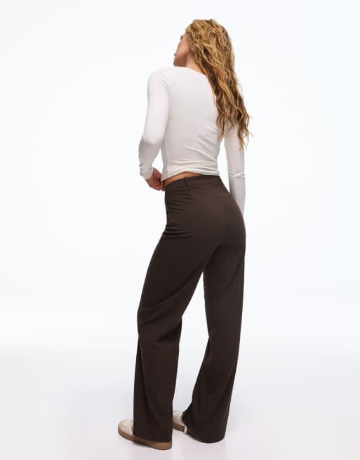 Bershka - Getailleerde broek met wijde pijpen in bruin, 3 van 5