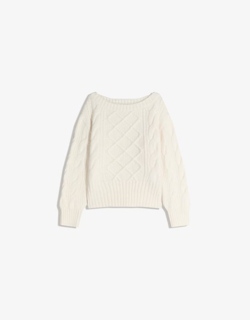 Bershka - Gevlochten boothals trui in ecru, 3 van 4