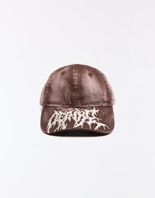 Bershka gewaschene bestickte Kappe in Braun, 3 von 4